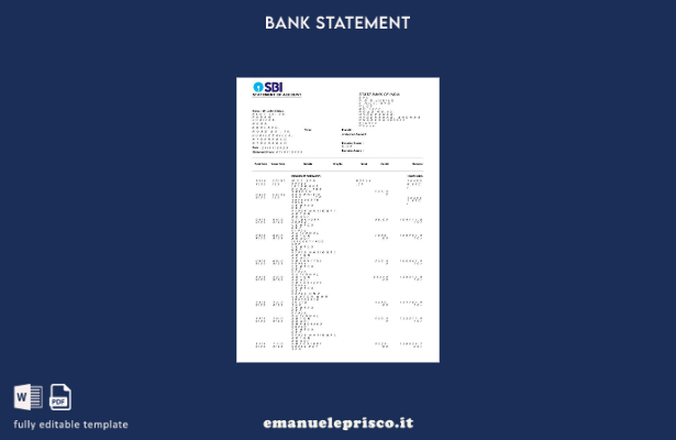 modello di pagine di parole dell'estratto conto della State Bank of India in sti